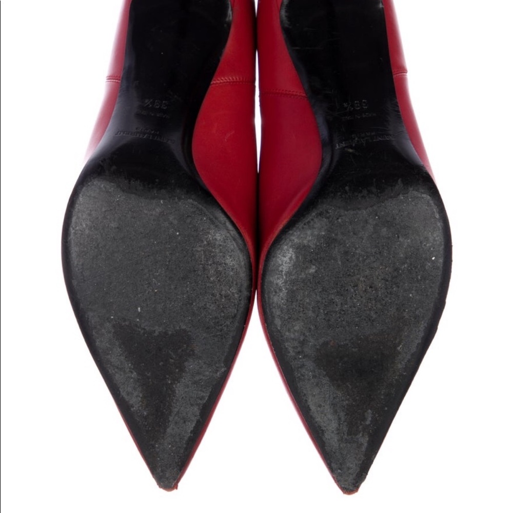 YSL Saint Laurent Red Leather Stretch Booties EU 39.5 / 9.5 US Women shoe - Picture 5 of 10
